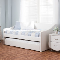 Baxton Studio CF8755-White-Day Bed Barnstorm Modern and Contemporary White Faux Leather Upholstered Daybed with Guest Trundle Bed